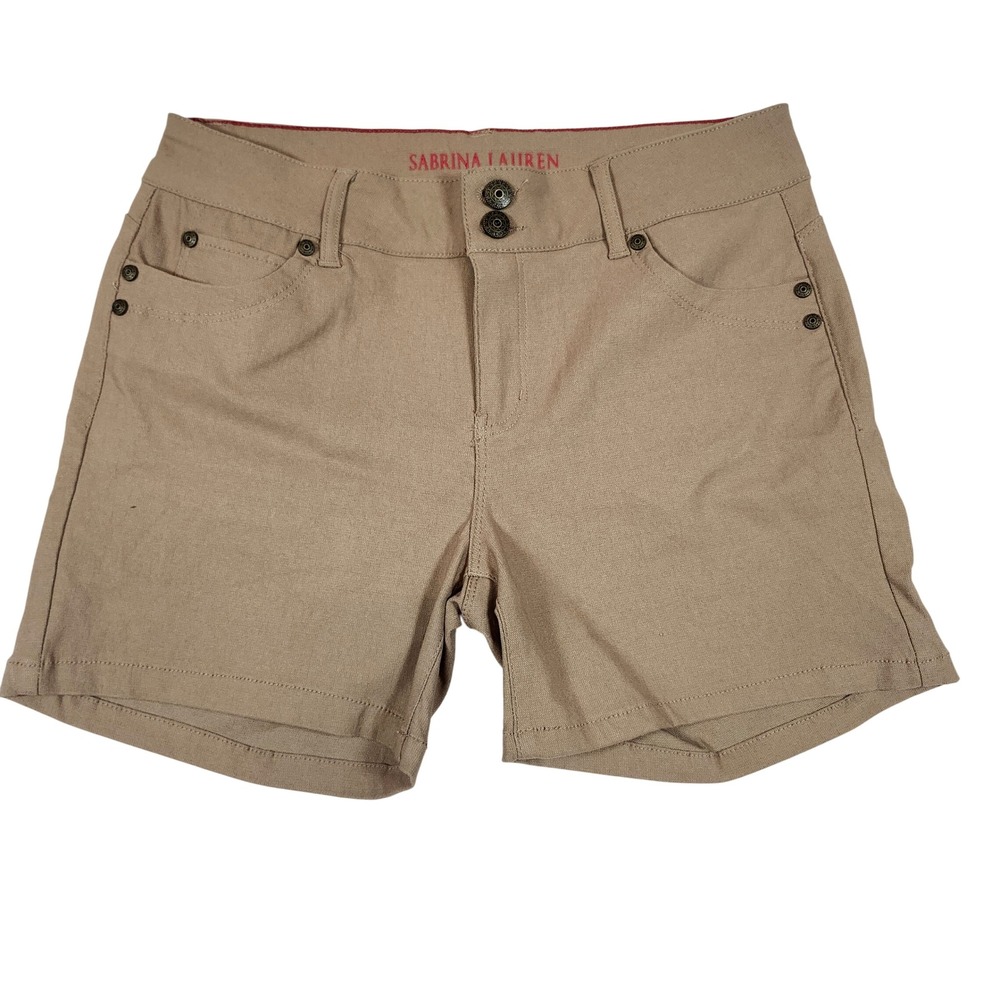 Sabrina Lauren Womens Khaki Tan Stretch Shorts‎ Size 12 Double Button 5-Pocket